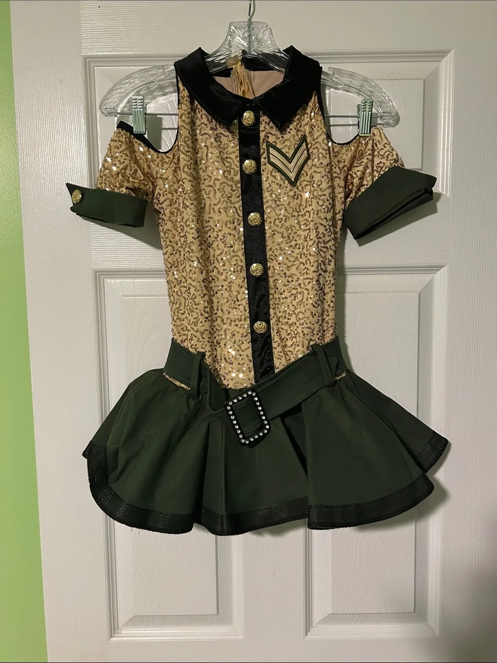Weismann Gold Sequin & Olive Military-Inspired Costume Dress